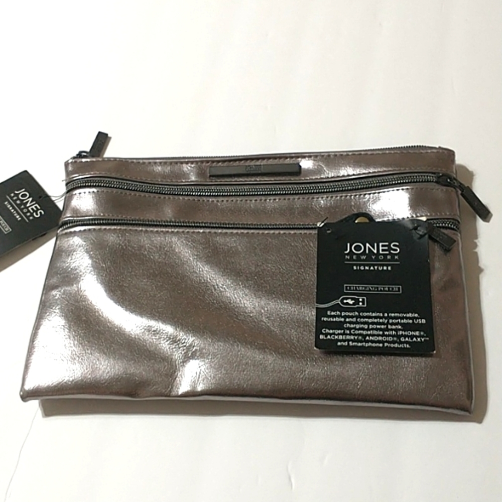 Jones New York silver charging pouch mini purse NWT